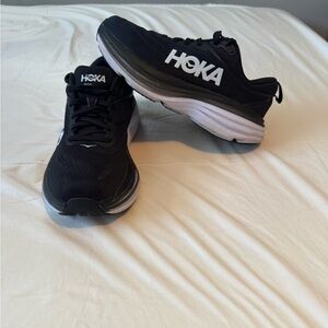 HOKA Bondi 8 Black White Womens Size 7.5 Running Shoes Cushioned Comfort